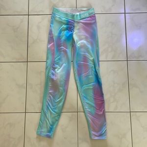 Child Large Nike Leggings pink & teal mermaid color tie dye